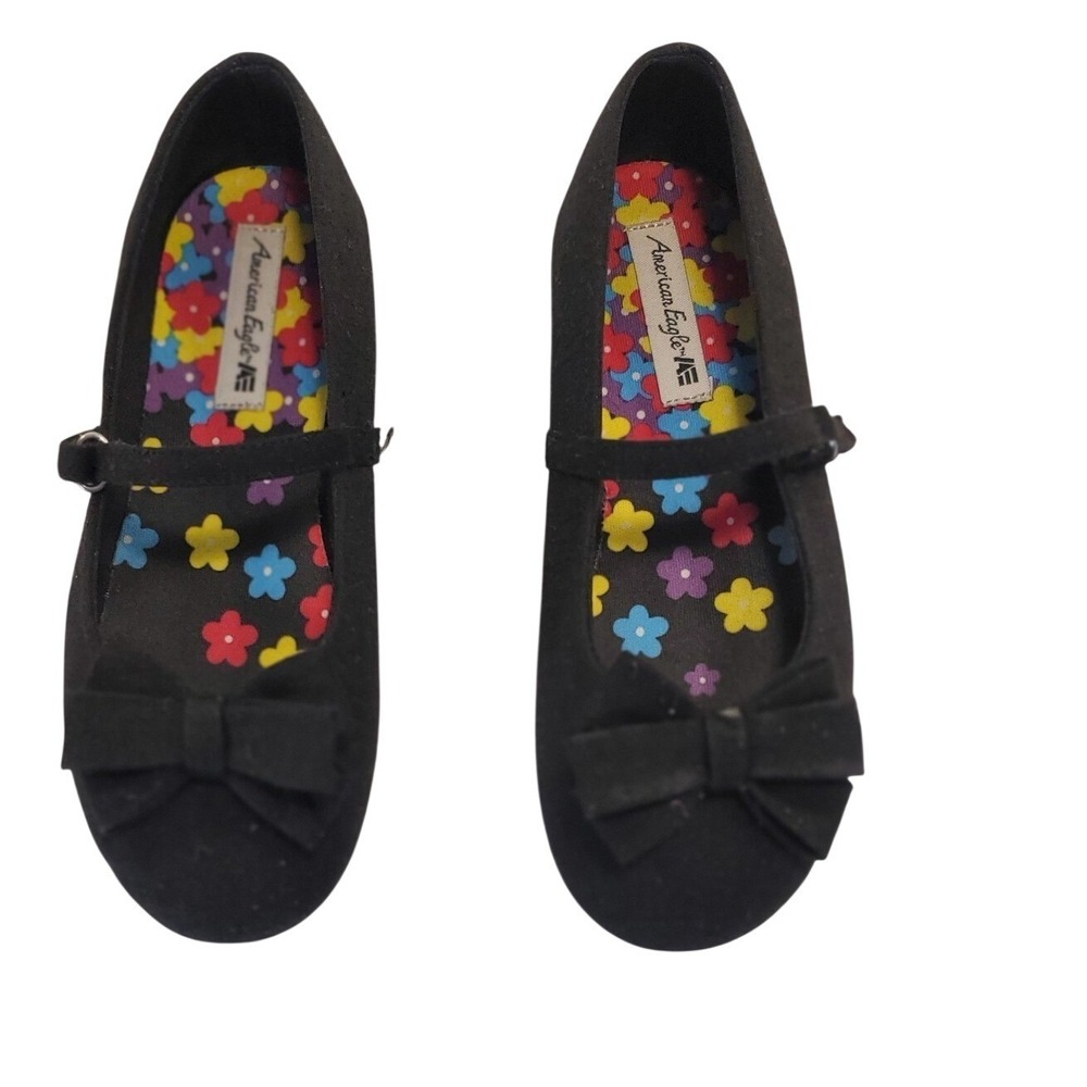 American Eagle Anna Black Mary Jane Flats Bow Strap kids Size 13 148763 D07